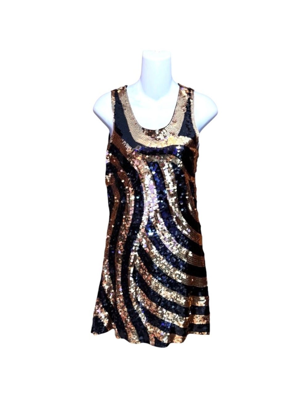 Black and Gold Sequin Sleeveless Mini Dress, Sz Small, NWOT